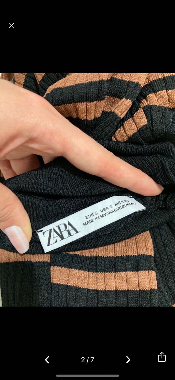 Zara Kahverengi Siyah Çizgili Balıkçı Yaka Kadın Kazak - Görsel 2