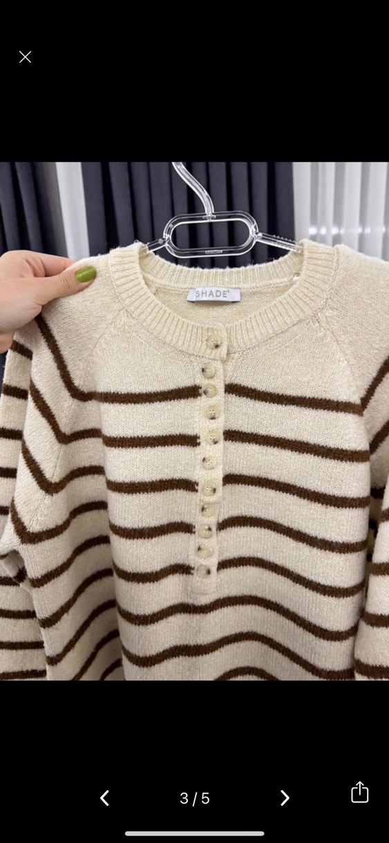 Çizgili Kahverengi Triko Kadın Kazak - Görsel 3