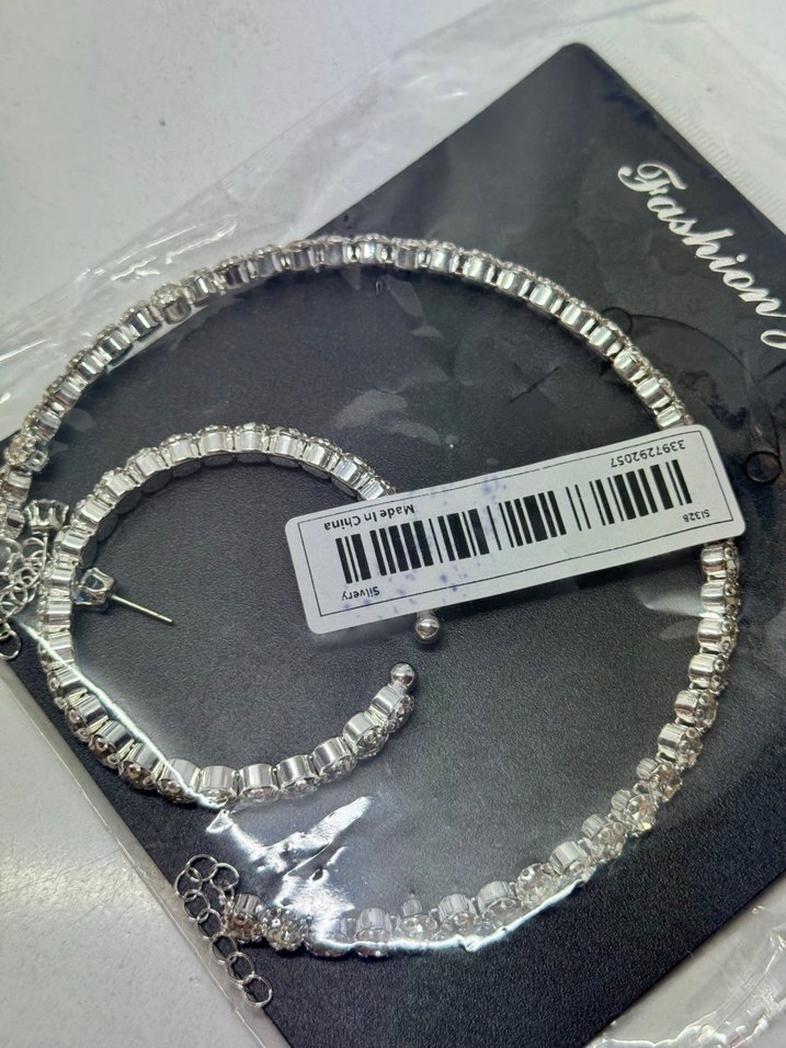 Gümüş Takı Seti Parlak Payetli Midi Halka Küpe - Görsel 5