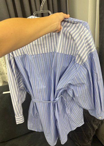 Zara Çizgili V Yaka Uzun Kollu Kadın Gömlek - Görsel 4