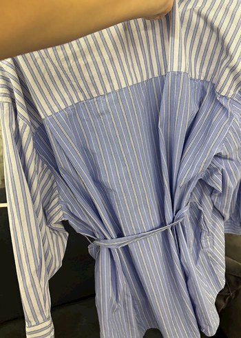 Zara Çizgili V Yaka Uzun Kollu Kadın Gömlek - Görsel 5