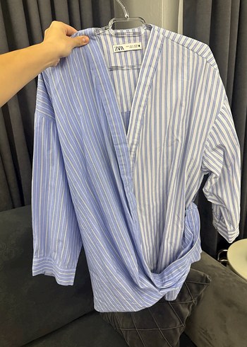 Zara Çizgili V Yaka Uzun Kollu Kadın Gömlek - Görsel 2