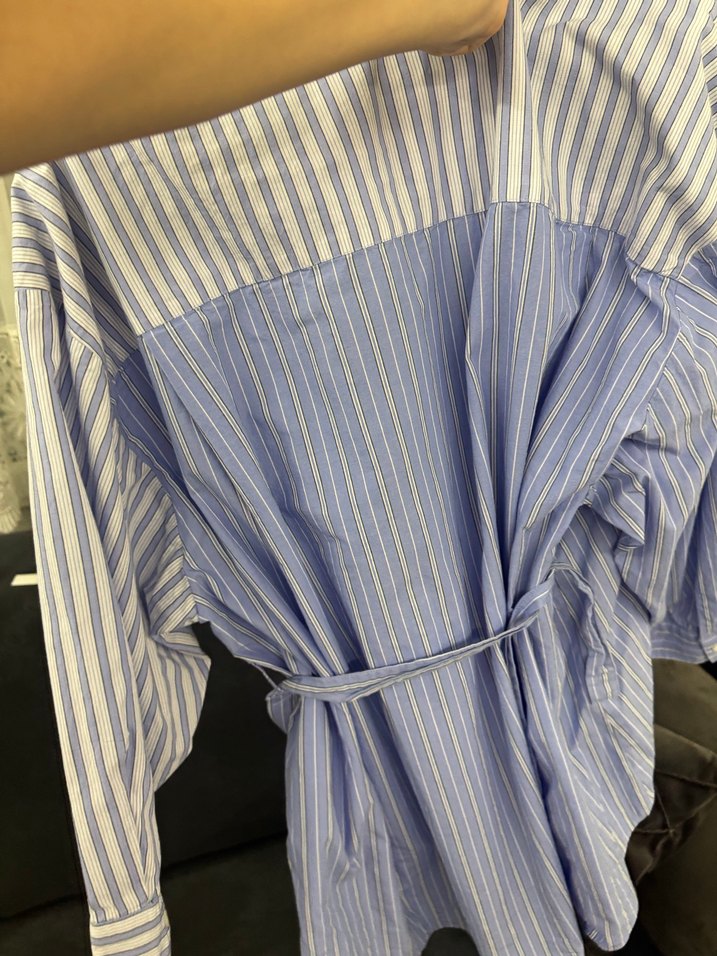 Zara Çizgili V Yaka Uzun Kollu Kadın Gömlek - Görsel 5