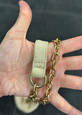 Bershka Zincir Detaylı Bej Süet Kadın Çanta - Görsel 9