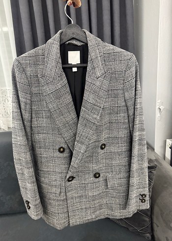 H&M H&M Gri Ekose Düğmeli Kadın Blazer Ceket