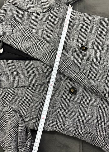 H&M Gri Ekose Düğmeli Kadın Blazer Ceket - Görsel 7