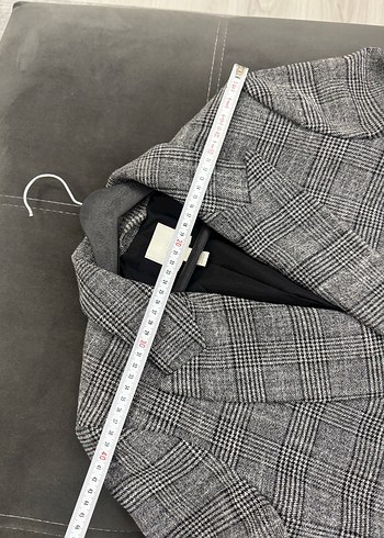 H&M Gri Ekose Düğmeli Kadın Blazer Ceket - Görsel 8