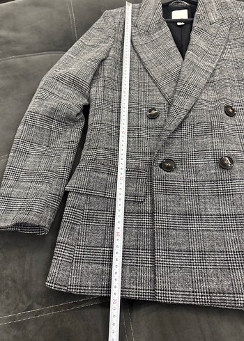 H&M Gri Ekose Düğmeli Kadın Blazer Ceket - Görsel 6