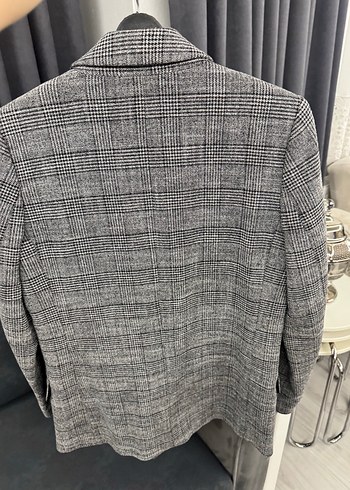H&M Gri Ekose Düğmeli Kadın Blazer Ceket - Görsel 5
