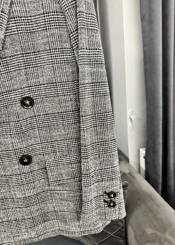 H&M Gri Ekose Düğmeli Kadın Blazer Ceket - Görsel 4