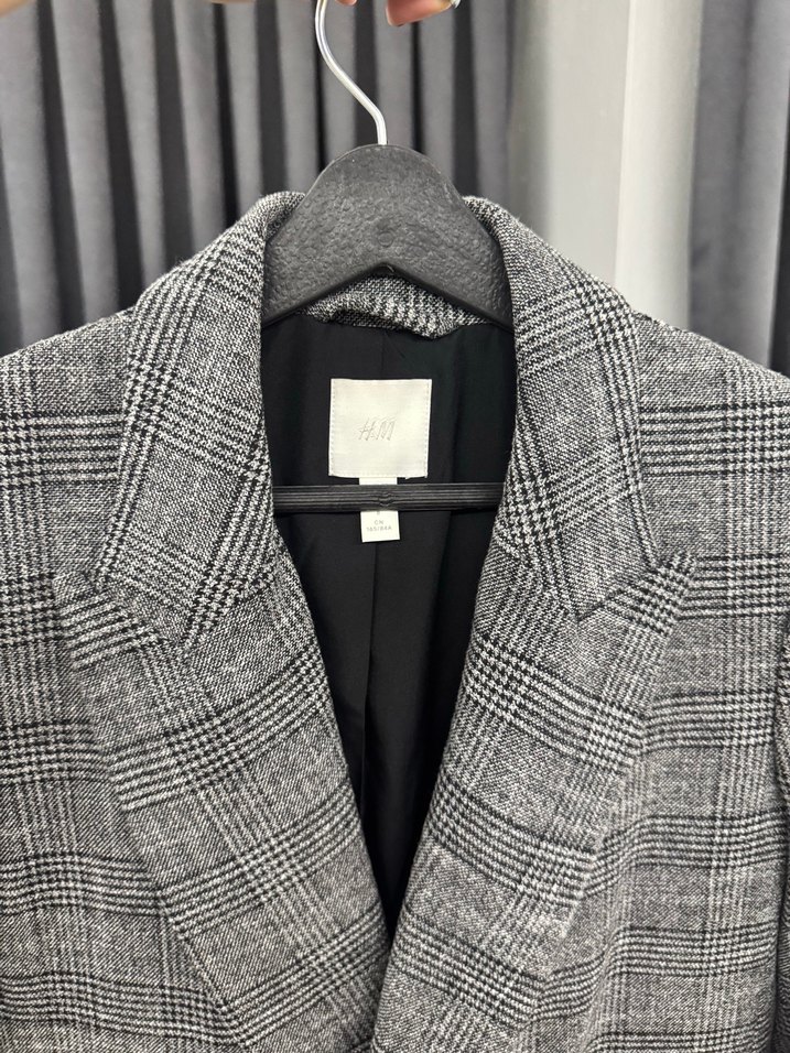 H&M Gri Ekose Düğmeli Kadın Blazer Ceket - Görsel 2