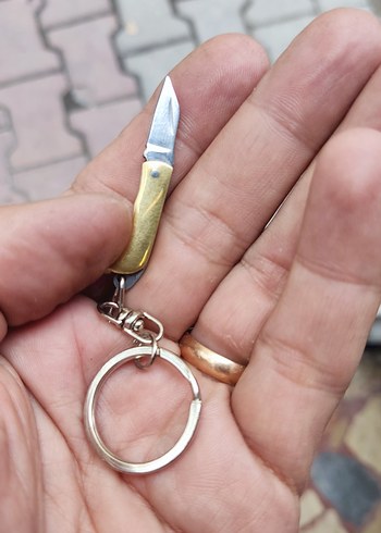 Parlak Altın Renkli Mini Bıçak Anahtarlık - Görsel 9