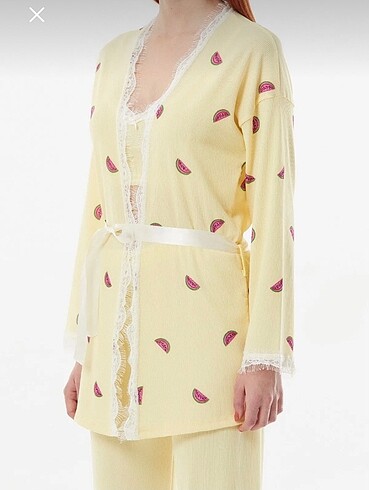 m Beden sarı Renk Fulla moda karpuz desenli 3?lü pijama takımı