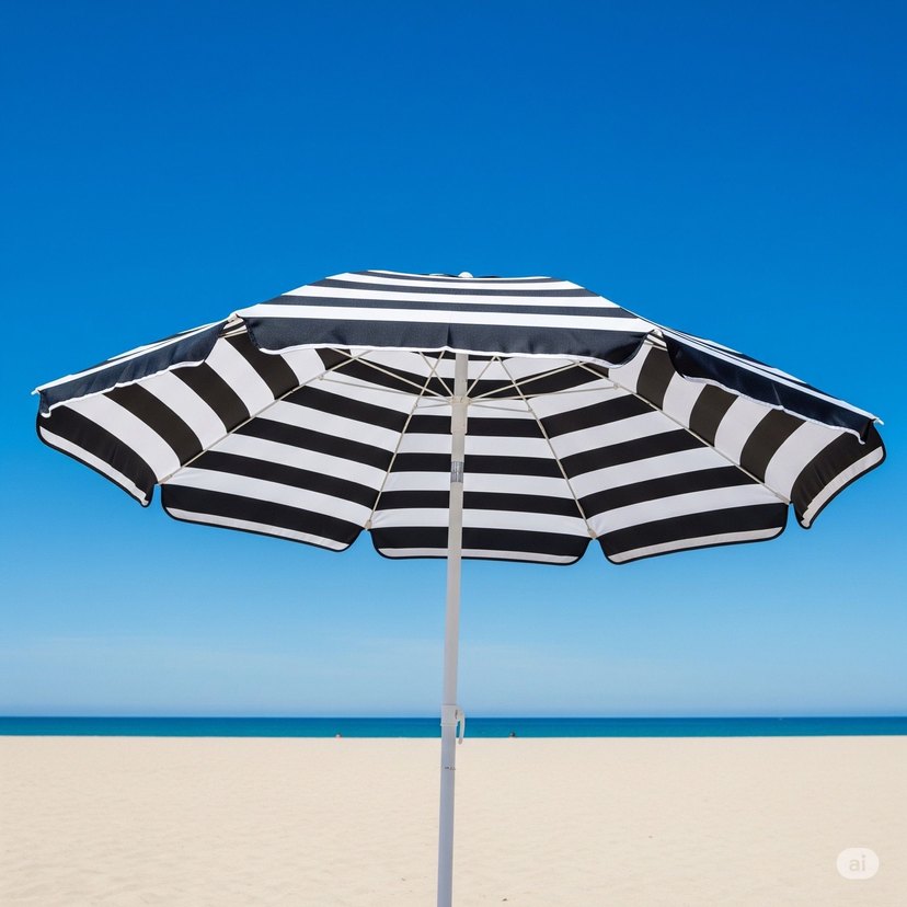 Beyaz Gri Çizgili Kadın Şemsiye - Görsel 2