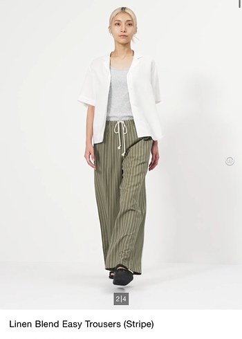 s Beden beyaz Renk Uniqlo Çizgili Keten Rahat Pantolon