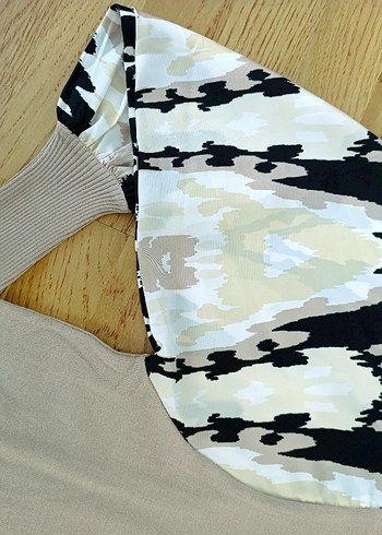 Kadın Bej Bağlama Desenli Triko Kazak - Görsel 2