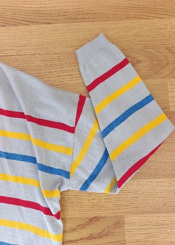 Gri Çizgili Örgü Kadın Kazak - Görsel 2