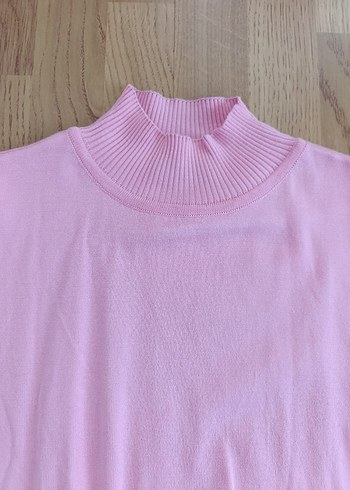 Pembe Kısa Kollu Triko Kadın Kazak - Görsel 2