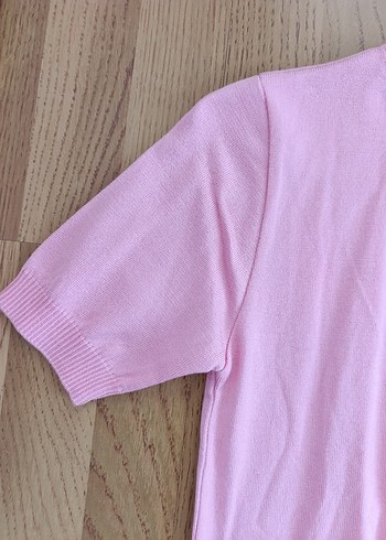 Pembe Kısa Kollu Triko Kadın Kazak - Görsel 3