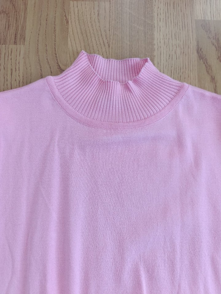 Pembe Kısa Kollu Triko Kadın Kazak - Görsel 2