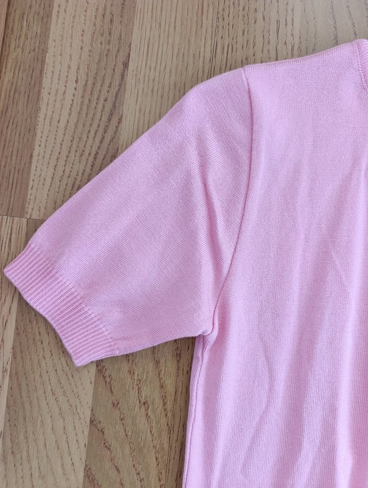Pembe Kısa Kollu Triko Kadın Kazak - Görsel 3