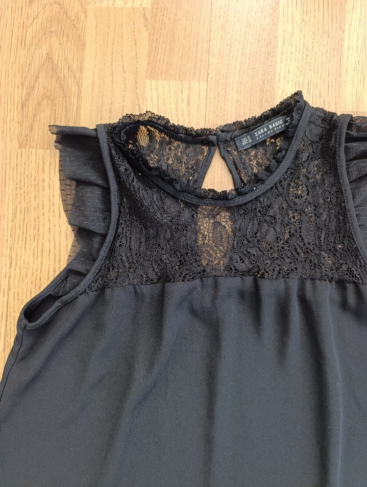 Kolsuz Lacivert Fırfırlı bluz , Midi Boy - Görsel 2