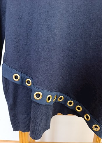 Lacivert Düğmeli Uzun Kollu Kadın Bluz - Görsel 4