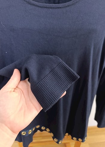 Lacivert Düğmeli Uzun Kollu Kadın Bluz - Görsel 5