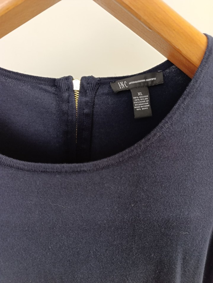 Lacivert Düğmeli Uzun Kollu Kadın Bluz - Görsel 2