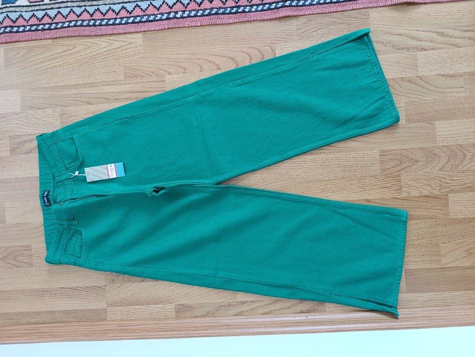 Yeşil Midi Geniş Kesim Kadın Kot Pantolon - Görsel 2