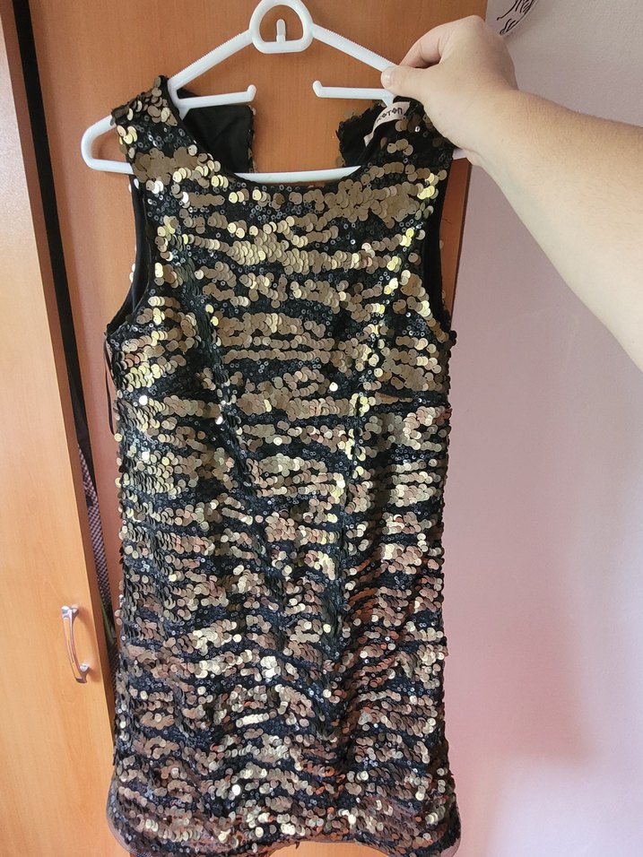 Altın Renkli Payetli Mini Abiye Elbise - Görsel 2