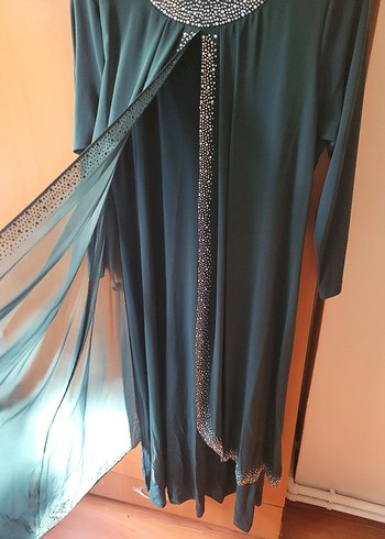 Boncuk İşlemeli Uzun Turkuaz Abiye Elbise - Görsel 3