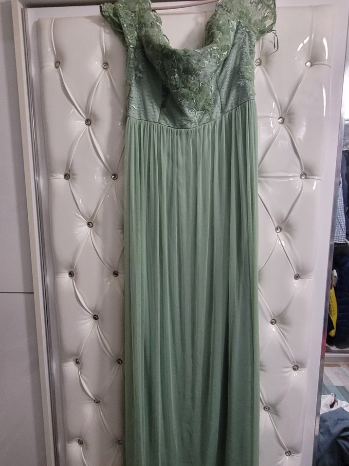 Yeşil Nakışlı Straplez Uzun Abiye Elbise - Görsel 2