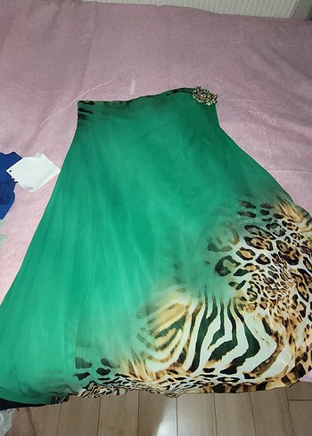 Yeşil Drapeli Straplez Uzun Abiye Elbise - Görsel 2