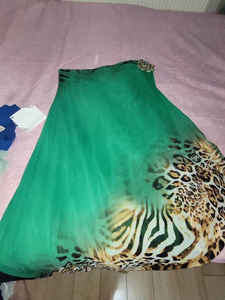 Yeşil Drapeli Straplez Uzun Abiye Elbise - Görsel 2