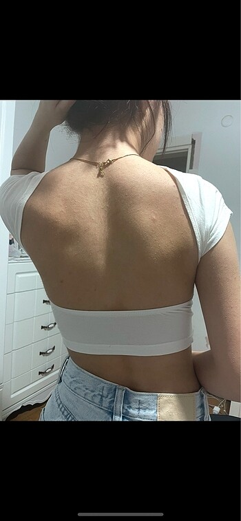 xs Beden beyaz Renk Shein sırtı açık beyaz crop