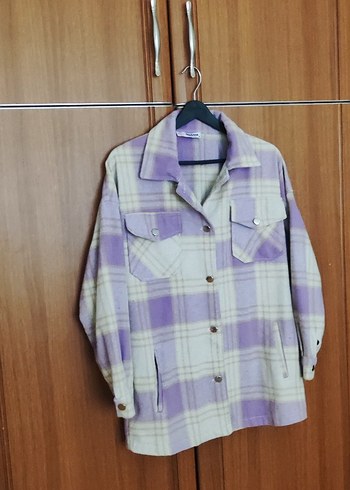 Mor Ekoseli Düğmeli Kadın Gömlek - Görsel 4