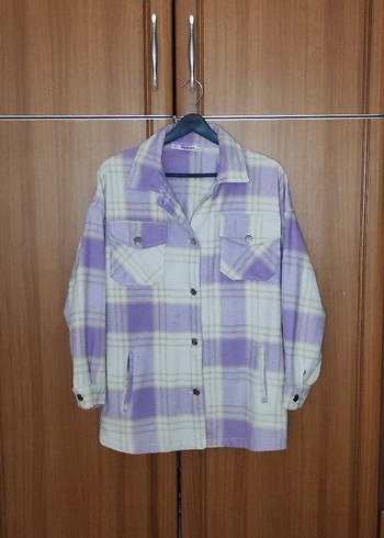 Mor Ekoseli Düğmeli Kadın Gömlek - Görsel 2