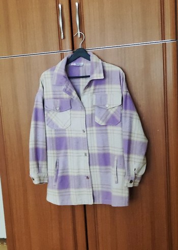 Mor Ekoseli Düğmeli Kadın Gömlek - Görsel 3