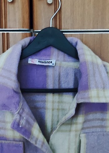 Mor Ekoseli Düğmeli Kadın Gömlek - Görsel 6