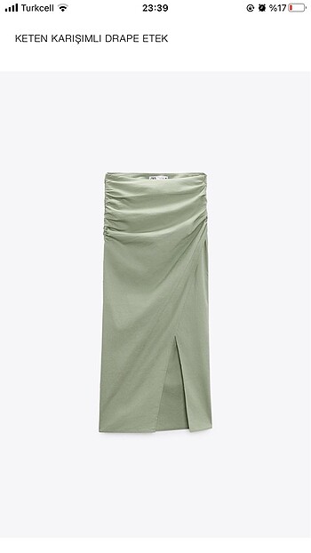 ZARA KETEN KARIŞIMLI DRAPELİ ETEK