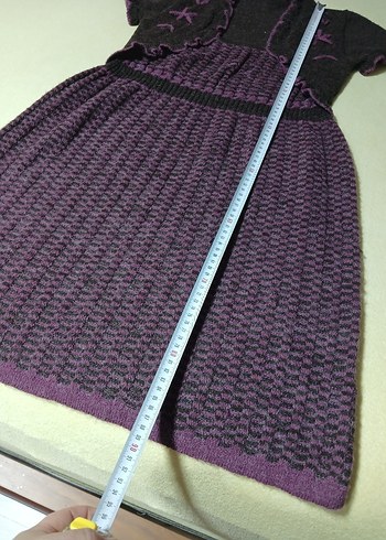 Mor Uzun Triko Straplez Elbise - Görsel 3