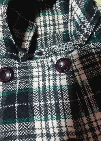 Düğmeli Ekose Desenli Midi Hamile Kaban - Görsel 2