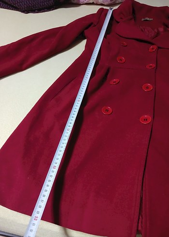 Düğmeli Kırmızı Kadın Kaban - Görsel 4