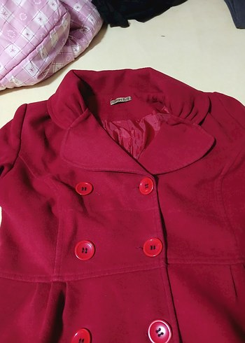 Düğmeli Kırmızı Kadın Kaban - Görsel 2