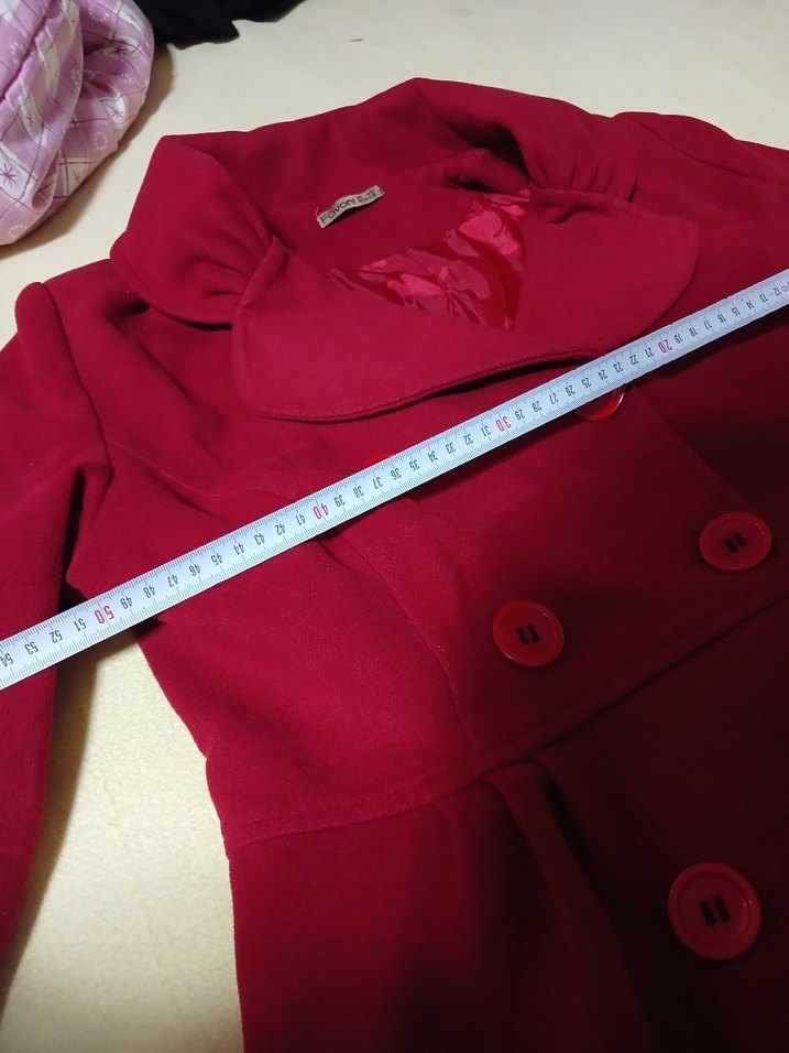 Düğmeli Kırmızı Kadın Kaban - Görsel 5