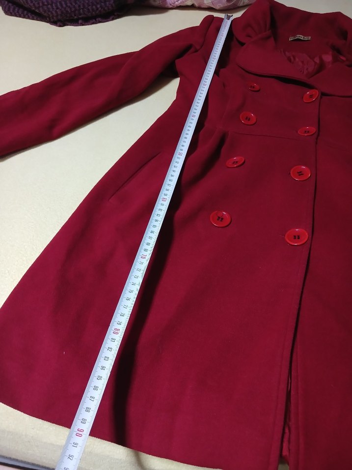 Düğmeli Kırmızı Kadın Kaban - Görsel 4