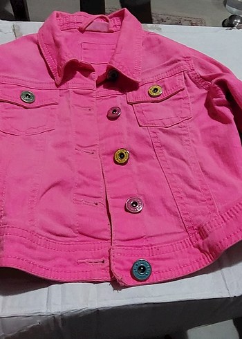 Renkli Düğmeli Kız Çocuk Pembe Ceket
