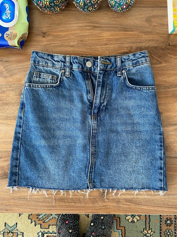 Kadın Mavi Denim Mini Etek - Görsel 2