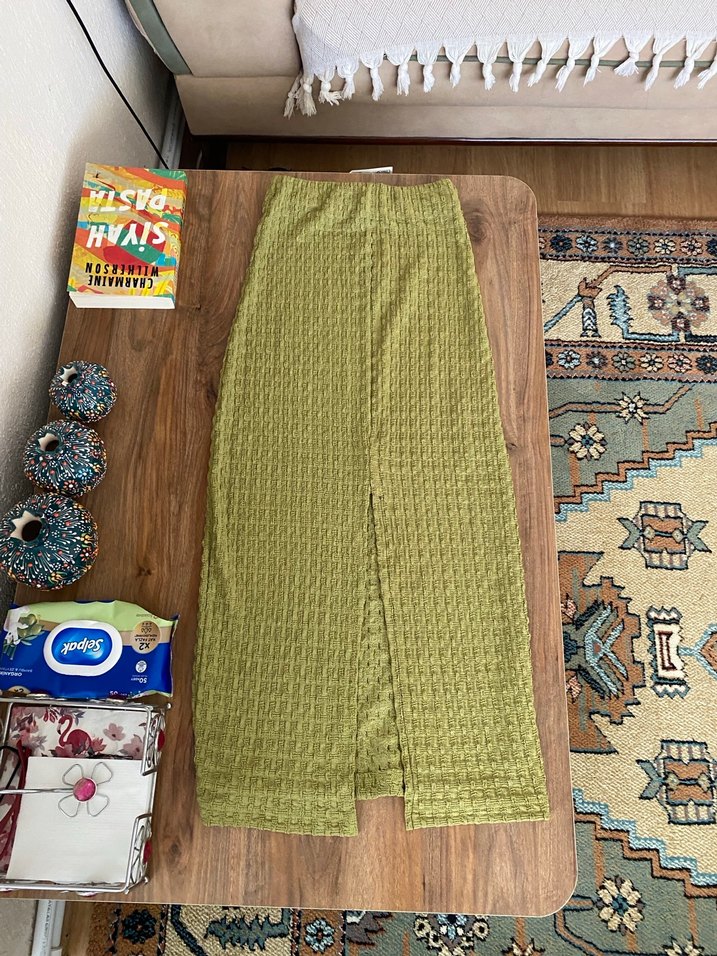 Kadın Haki Triko Uzun Etek - Görsel 3